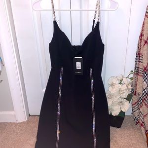 FASHIONNOVA black mini/mid dress with gem stoned zippers